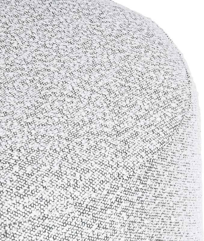 Bouclé Ottoman with Wooden Base – 22” Round Upholstered Footrest, Cream Bouclé with Gray Yarns, Modern Accent Stool for Living Room & Bedroom
