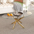 Glass Coffee Table with Chromed Legs, Oval Modern Living Room Center Table for Home Office Living Room (Gold)