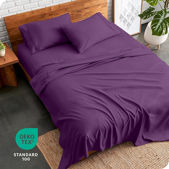 Bare Home Queen Sheet Set - Luxury 1800 Ultra-Soft Microfiber Queen Bed Sheets - Double Brushed - Deep Pockets - Easy Fit - 4 Piece Set - Bedding Sheets & Pillowcases (Queen, Plum)