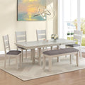 6-Piece Solid Wood Dining Table Set for 6, Extendable Table with 4 Upholstered Chairs and 1 Bench– Easy Assembly for Indoor Use, Kitchen, Dining Room, Grey