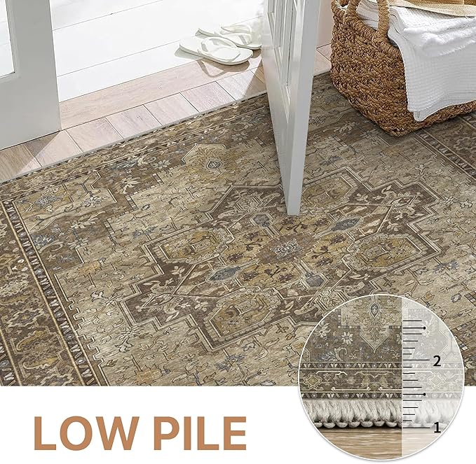 GENIMO 2x6 Runner Rugs for Hallway, Machine Washable Non Slip Vintage Rugs, Low Pile Lightweight Soft Print Rug for enrtyway, Corridor, Home Office, Kitchen, Rustic Brown
