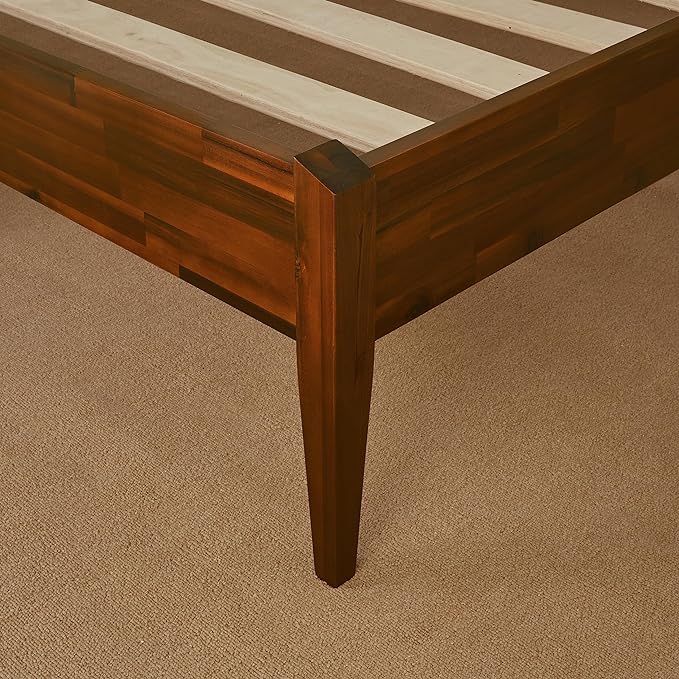 Bme Dinkee 15" Solid Wood Platform Bed Frame Without Headboard - Japanese Joinery Bed Frame - Modern & Minimalist Style - Wood Slat Support - Easy Assembly - No Box Spring Needed - Chocolate, Twin