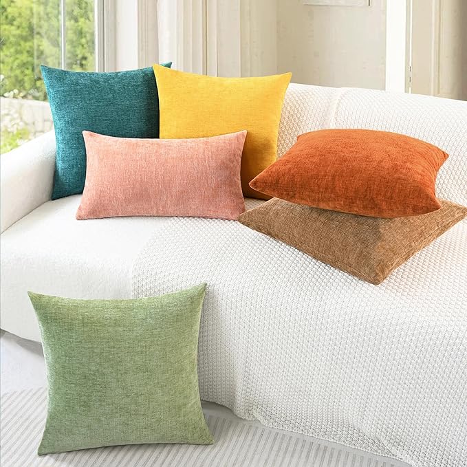 CaliTime Throw Pillow Covers Decorative 22 X 22 Inches Pack of 2 Cozy Chenille Cushion Cases for Couch Sofa Bed Living Room Home Teal