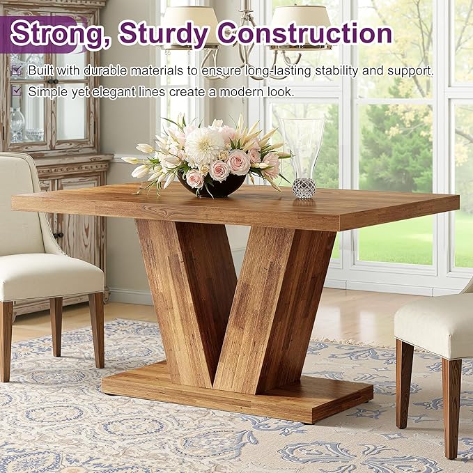 47" Dining Table, Wooden Kitchen Dinner Table Heavy Duty, Farmhouse Table for Dining Room, Living Room Space Saving, Brown