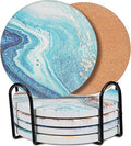 6-Pcs 4'' Ceramic Marble Style Trivet with Holder, Absorbent Trivets for Hot Dishes, Cork Bottom Anti-Slip Trivet Mats for Hot Pots and Pans