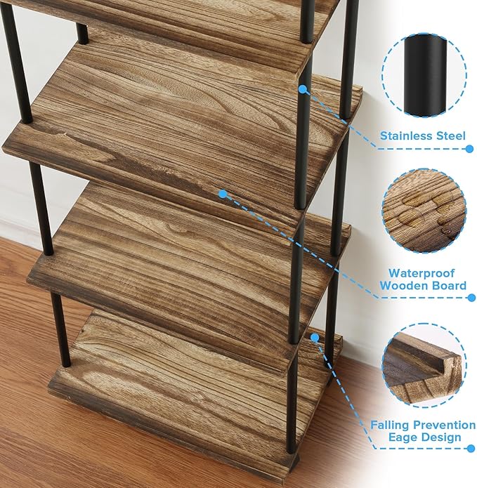GETALL Tall Bookshelf with Wheels, 5 Tier Solid Wood Bookcase for Small Spaces, Corner Bookshelf Storage Organizer for CDs, Movies, Narrow Movable Shelfing Unit for Bedroom, Living Room
