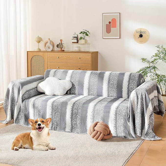 Boho Sofa Cover, Couch Cover Blanket, Sofa Covers for 2 Cushion Couch, Washable Sectional Couch Covers for Dogs Pet Furniture Protector Sofa Blanket Cover for Living Room(1# Grey, 71" x 118")