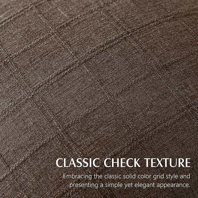 Foindtower Set of 2 Decorative Linen Check Throw Pillow Covers Neutral Farmhouse Vintage Cushion Covers Modern Boho Home Decor for Sofa Chair Couch Bedroom Living Room Outdoor,18×18 Inch,Dark Brown