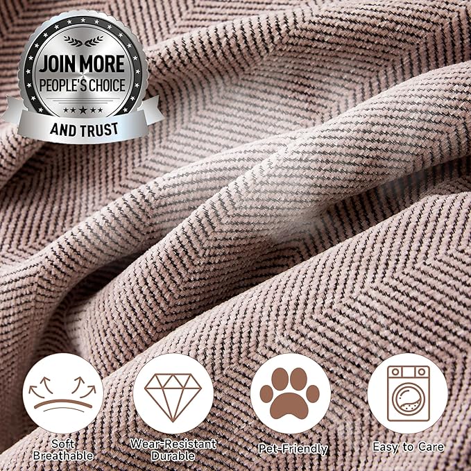 STACYPIK Thick Pink Geometric Sofa Covers for 2 Cushion Couch Reversible Herringbone Dogs Couch Covers Pet Scratch Couch Protector Blanket for Living Room Chenille Cushion Covers with Tassel-91X118IN