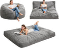 Hobestluk Bean Bag Chair Convertible Beanbag Chairs for Adults, 3 in 1 Bean Bags with Plush Chevron Cover, Adult Bean Bag Chair for Living Room, Bedroom (Grey, Queen)