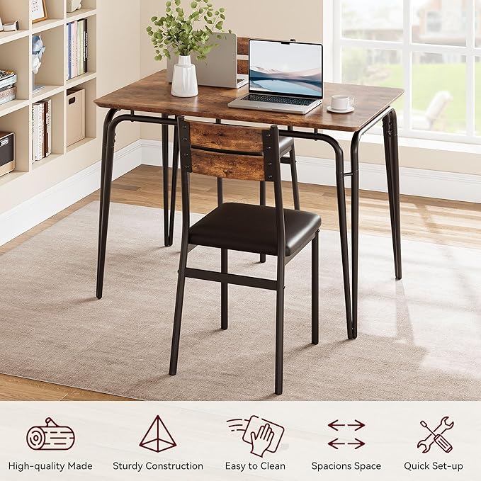 Dining Table for 4, Small Table and Chairs Set of 4, Square Dinette Set for 4, 5 Piece Kitchen & Dining Room Sets for Small Space (Vintage, Table with 4 Upholstered Chairs)