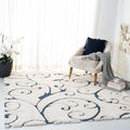 SAFAVIEH Florida Shag Collection Area Rug - 8' Square, Cream & Blue, Scroll Design, Non-Shedding & Easy Care, 1.2-inch Thick Ideal for High Traffic Areas in Living Room, Bedroom (SG455-1165)