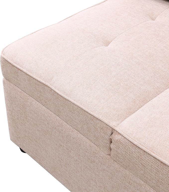 Sleeper Sofa, 4-in-1 Convertible Ottoman Couch Bed, Modern Sackcloth Futon Sofa Bed with 2 Pillows Adjustable Backrest, Recliner Folding Loveseat for Living Room, Apartment Dorm, Office,Pink