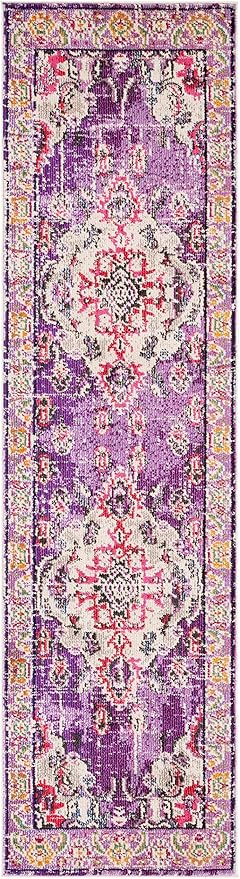 SAFAVIEH Monaco Collection Runner Rug - 2'2" x 8', Violet & Fuchsia, Boho Chic Medallion Distressed Design, Non-Shedding & Easy Care, Ideal for High Traffic Areas in Living Room, Bedroom (MNC243P)