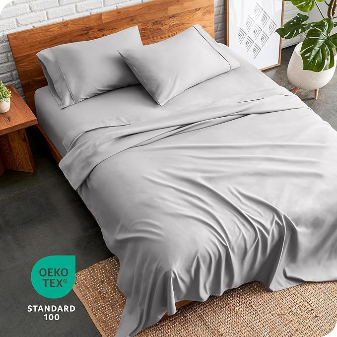 Bare Home Queen Sheet Set - Luxury 1800 Ultra-Soft Microfiber - Double Brushed - Deep Pockets - Easy Fit - 4 Piece Set - Bedding Sheets & Pillowcases (Queen, Light Grey)