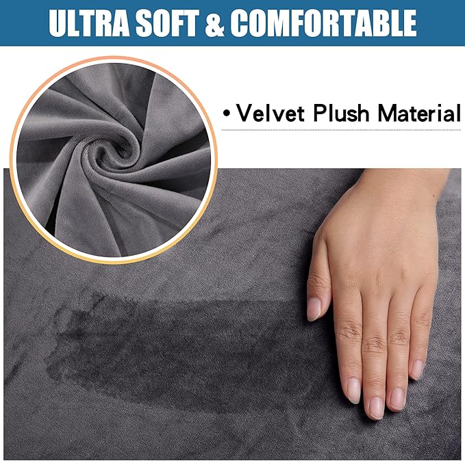 Smiry Velvet Seat Covers for Dining Room Chair Set of 6, Stretch Fit Removable Washable Chair Seat Cushion Protector Slipcovers with Ties, Grey