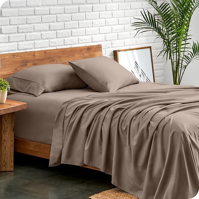 Bare Home Queen Sheet Set - Luxury 1800 Ultra-Soft Microfiber Queen Bed Sheets - Double Brushed - Deep Pockets - Easy Fit - 4 Piece Set - Bedding Sheets & Pillowcases (Queen, Taupe)