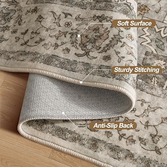 Tangsoo 2x5 Washable Runner Rug for Hallways, Non Slip Vintage, Soft Low Pile Long Runner, Print Distressed Brown/Grey Runners for Kitchen Bedroom Entryway Bathroom Living Room