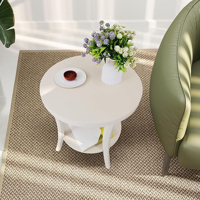 Roundhill Furniture Perth Contemporary Round End Table with Shelf