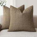 Foindtower Set of 2 Decorative Linen Check Throw Pillow Covers Neutral Farmhouse Vintage Cushion Covers Modern Boho Home Decor for Sofa Chair Couch Bedroom Living Room Outdoor,26×26 Inch,Light Brown