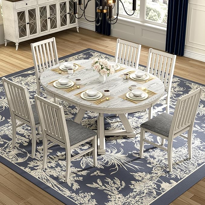 6-Piece Solid Wood Dining Table Set for 6, Modern Breakfast Dinette Kitchen Table with Chairs for Dining Room, Kitchen, Grey