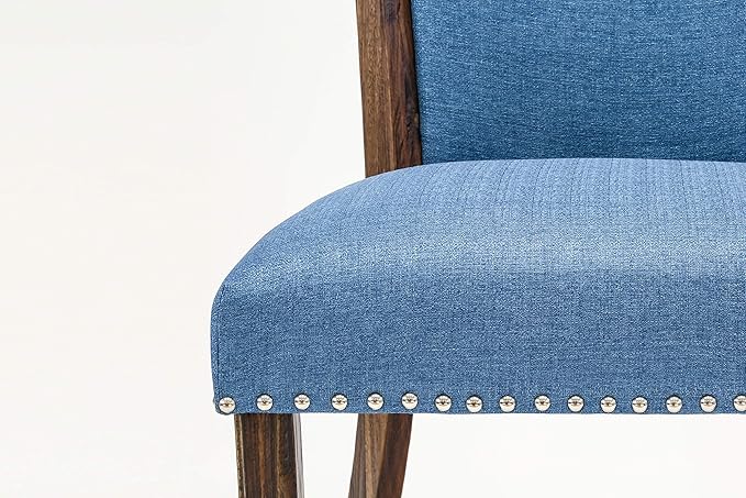 East West Furniture X777VE721-5 5 Piece Dining Table Set Includes a Rectangle Dining Room Table with X-Legs and 4 Blue Color Linen Fabric Parsons Chairs, 40x72 Inch, Multi-Color