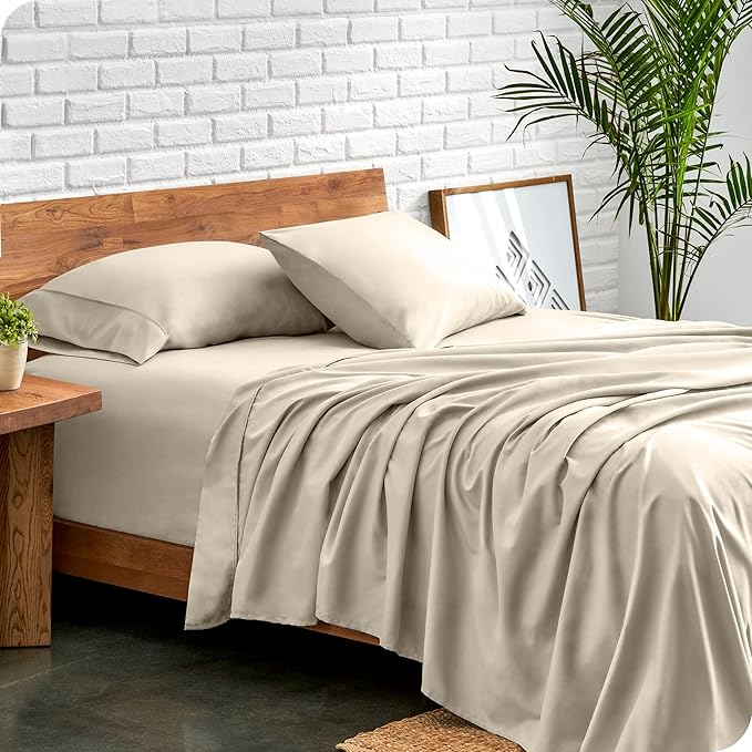 Bare Home Full XL Sheet Set - Luxury 1800 Ultra-Soft Microfiber Full Extra Long Bed Sheets - Double Brushed - Deep Pockets - Easy Fit - 4 Piece Set - Bedding Sheets & Pillowcases (Full XL, Sand)