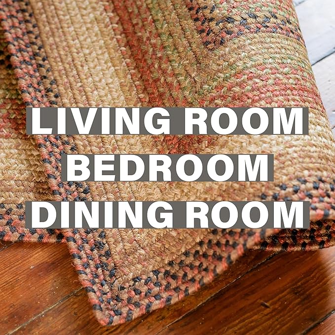 Homespice Gingerbread Jute Brown 4x6' Braided Oval Rugs for Living Room, Bedroom & Dining Room. Pet Friendly. Farmhouse, Rustic, Vintage, Primitive, Country, Boho Decor