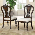 Furniture of America Byrne Traditional Side Chairs Set of 2, Comfortable Upholstered Seating with Ornate Corbels and Decoractive Backrest for Dining Room, Kitchen, and Living Room, Dark Brown