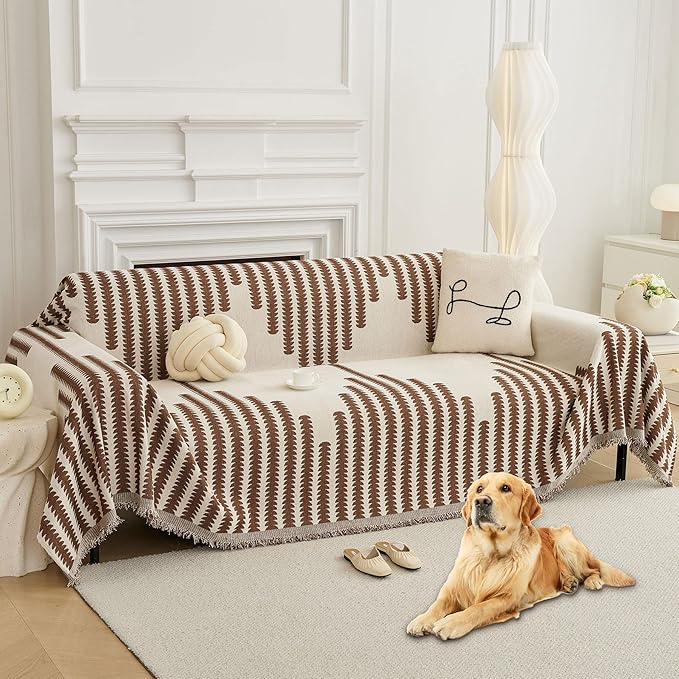 HAOMAIJIA Boho Sofa Covers Couch Covers for 3 Cushion Couch Sofa Pet Friendly Soft Thick Non Slip Couch Cover for Dogs Washable Sectional Couch Covers L Shape Furniture Protector (Brown, 91"x134")