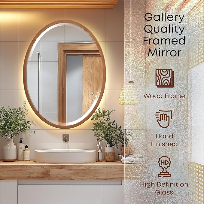 OVALCREST - Oval Wooden Beveled Wall Mirror for Home Decor, Bathroom, Vanity, Bedroom, Living Room, Hallway - London Style (Sunset Gold) 31.1 x 41.1