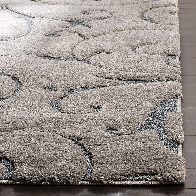 SAFAVIEH Florida Shag Collection Area Rug - 6'7" Square, Grey & Light Blue, Scroll Design, Non-Shedding & Easy Care, 1.2-inch Thick Ideal for High Traffic Areas in Living Room, Bedroom (SG455-1160)