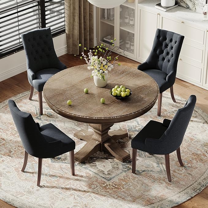 COLAMY Fabric Side Dining Chairs Set of 6, Wingback Upholstered Dining Room Chairs with Tufted Button, Living Room Chairs for Home Kitchen, Black
