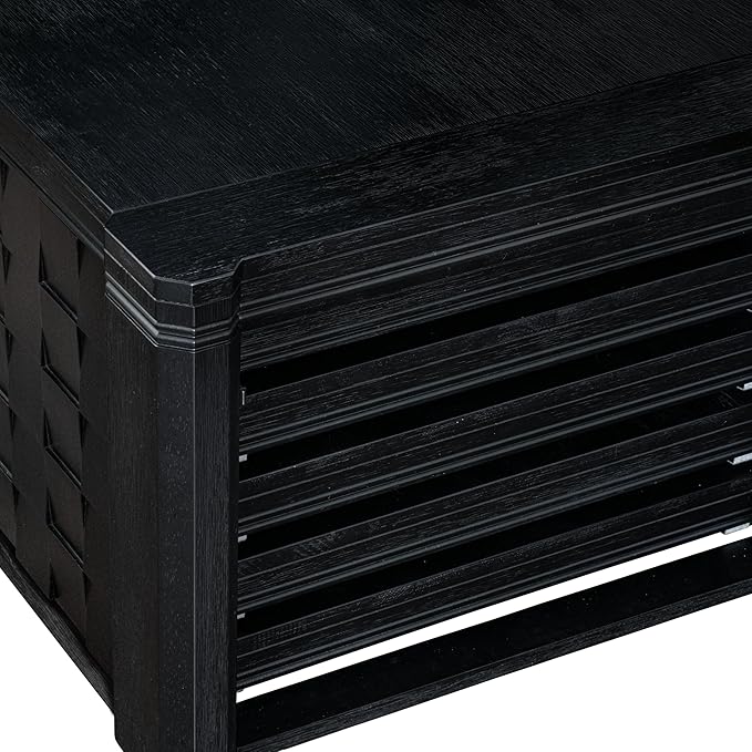 X12EL-0C6-35 - 14-piece Dining Room Table Set a Rectangular Dining Table with a coffee Table and 12 Doeskin Linen Fabric Kitchen Chair, 39x120 Inch, Wire Brushed Black