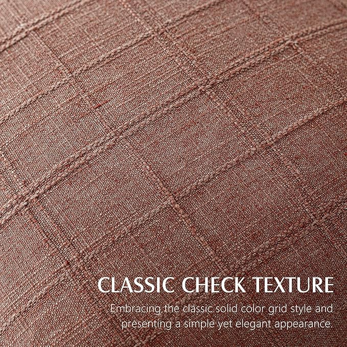 Foindtower Set of 2 Decorative Linen Check Throw Pillow Covers Neutral Farmhouse Vintage Cushion Covers Modern Boho Home Decor for Sofa Chair Couch Bedroom Living Room Outdoor,16×16 Inch,Autumnal Red