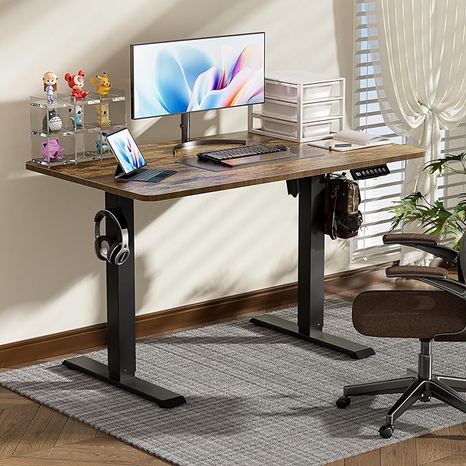 BIZUM 40x24 Inch Electric Standing Desk with Memory Presets, Quiet Motor Height Adjustable Stand Up Desk for Home Office & Gaming, Ergonomic Sit Stand Workstation, Rustic Brown