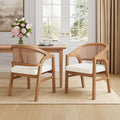 Christopher Knight Home Faritel Modern Wooden Dining Chairs Set of 2, Fabric Upholstered Kitchen Side Armchairs, Living Room Comfy Reading Chair with Curved Rattan Back, Natural Oak+Beige