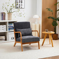Ball & Cast Living Room Chair with Pillow,Mid-Century Modern Armchair w/Solid Wood Frame & Extra-Thick Backrest,Upholstered Reading Accent Chair for Bedroom,Dark Grey