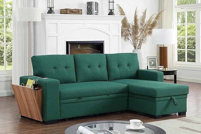Devion Furniture Garisa 4-in-1 Convertible L Shaped Couch with Pull Out Bed and Storage, Sectional Sleeper Sofa with Reversible Chaise for Living Room, Apartment, Bedroom, Office