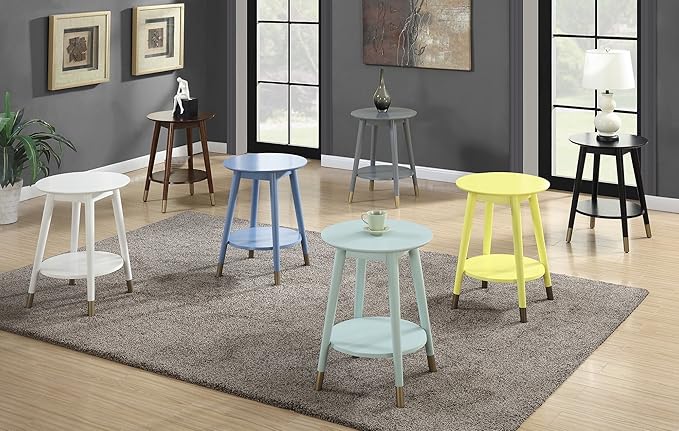 Convenience Concepts Wilson Mid Century Round End Table with Bottom Shelf, Black