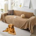 HAOMAIJIA Faux Fur Sofa Covers Couch Covers for 2 Cushion Couch Sofa Pet Friendly Soft Non Slip Couch Cover for Dogs Washable Sectional Couch Covers L Shape Furniture Protector (Khaki, 71"x118")