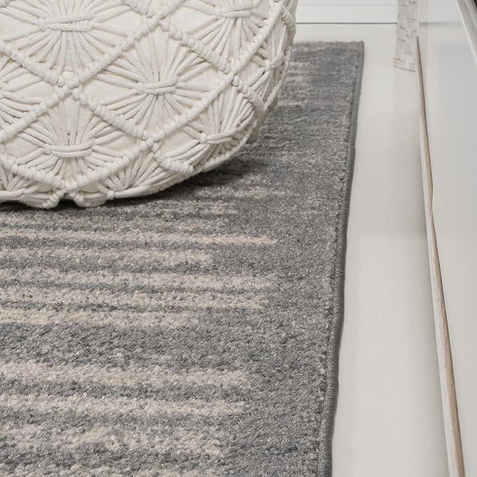 JONATHAN Y Khalil Modern Berber Stripe Gray/Cream Runner Rug, 2x8, Contemporary, Bohemian, Easy-Cleaning for Living Room, Bedroom, Kitchen, Pet Friendly, Non-Shedding (MOH207G-28)