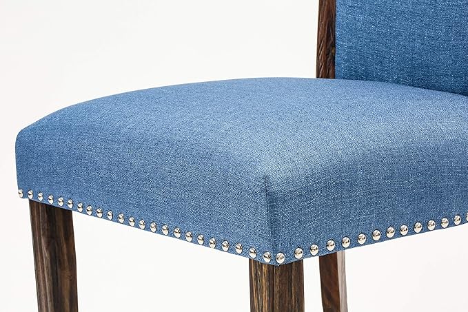 East West Furniture X777VE721-7 7 Piece Dining Room Furniture Set Consist of a Rectangle Dining Table with X-Legs and 6 Blue Color Linen Fabric Parsons Chairs, 40x72 Inch, Multi-Color