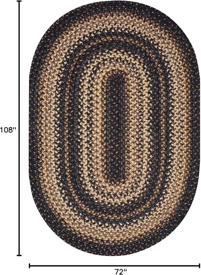 Homespice Kilimanjaro Premium Jute Braided Area Rug, 6' x 9' Oval Black and Brown, Reversible, Natural Jute Yarn Rustic, Country, Primitive, Farmhouse Style - 30 Day Risk Free Purchase