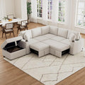 84.7" Symmetrical Convertible Sleeper Sectional Sofa Couch Bed for Living Room 4 Seater L Shaped Reversible Pull Out Sleeper Sofabed with Movable Ottoman ,2 Cup Holders ,USB Ports, Detachable Backrest