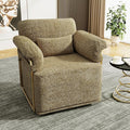 KEIKI Modern Comfy Swivel Accent Reading Chair with Waist Pillows, 360°Square Upholstered Barrel Armchair Single Club Lounge Sofa Chairs for Living Room,Bedroom,Office,Brown