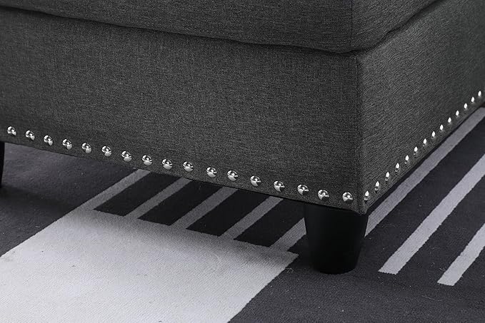 Ball & Cast 98" L Shaped Modular Sectional Couch for Living Room with Chaise & Storage Ottoman,4 Seat Linen Upholstered Sectional Sofa Set 3 PCS W/Cup Holders & Coffee Table,for Home,Office,Dark Gray