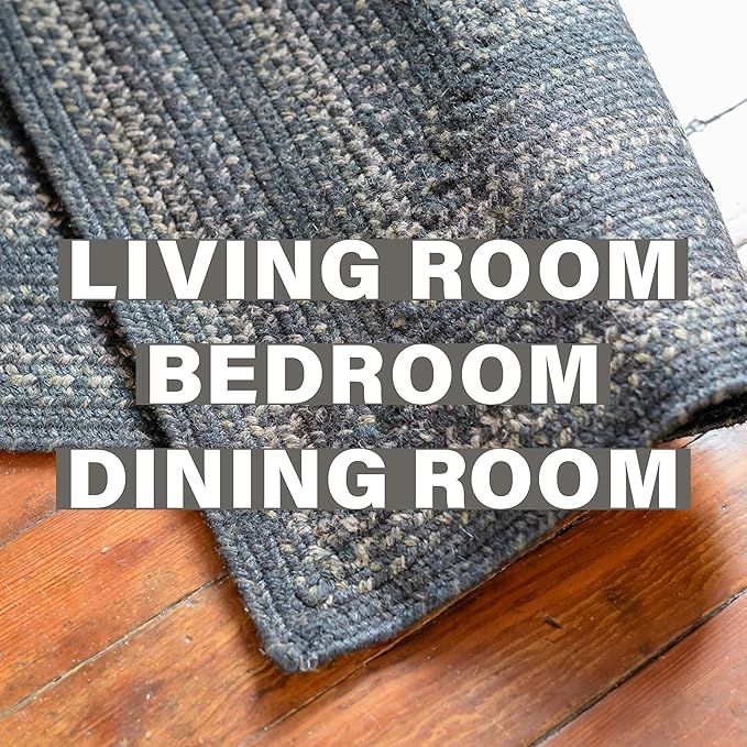 Homespice Jet Black Braided Rugs 6x9' – Primitive Style Large Black Area Rug for Bedroom