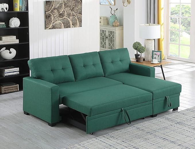 Devion Furniture Maison 4-in-1 Convertible L Shaped Couch with Pull Out Bed and Storage, Sectional Sleeper Sofa with Reversible Chaise for Living Room, Apartment, Bedroom, Office