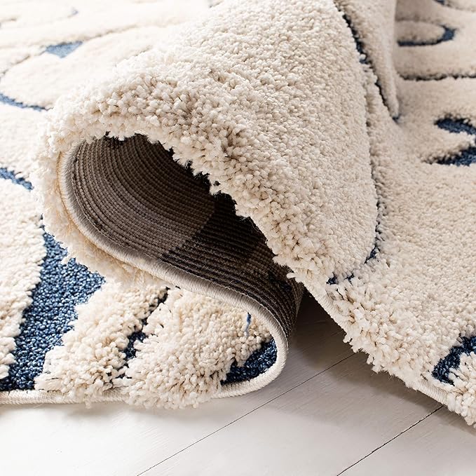 SAFAVIEH Florida Shag Collection Runner Rug - 2'3" x 17', Cream & Blue, Scroll Design, Non-Shedding & Easy Care, 1.2-inch Thick Ideal for High Traffic Areas in Living Room, Bedroom (SG455-1165)